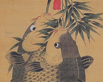 Vintage Japanese Painting, Scroll. Jumping Carp(24n-j21-7) - Etsy