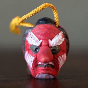 Japanese vintage small pottery bell TENGU doll ornament, Christmas Ornaments Japanese vintage small bell H1.8in/H4.5cm