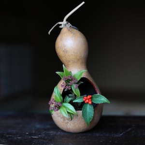 Japanische Vintage Vase Blumenorgane handgemacht aus natürlicher KALT-Flasche mit Signatur, Holzkiste, Teezeremonie H8,9 × 4,3 Zoll / 22,5 x 11 cm