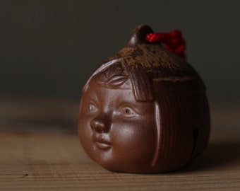 Japanese vintage small pottery bell a boy named as Momotarol doll Paper weight, Christmas Ornaments Japanese vintage small bell 2.4in/6cm