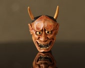 Authentic quot 般若Hannya quot Small wooden Noh Mask quot obidome quot kimono accessories ,Japanese Antique ojime bead netsuke inro, Necklace TopH2.2 1.6in