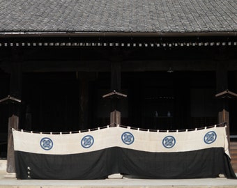 アンティーク 陣幕 暖簾 リネン カーテン 侍 紋 江戸時代 1700年代 (幅