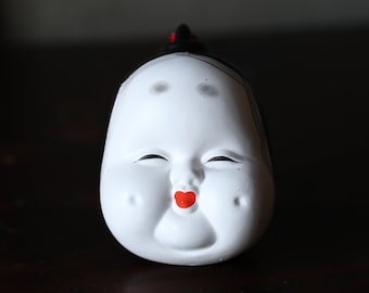 ヴィンテージ手彫り木製能面 おかめ（お多福） 日本の民芸品 8.3インチ