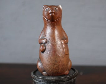 Japanese 1800s antique BIZEN pottery sake bottle doll Tableware old raccoon dog Edo craft animal ornament H5.9in/H15cm