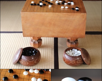 Japanischer Go-Spieltisch, dickes und luxuriöses Steinset, Architekturholzbrett 27lb Massiv