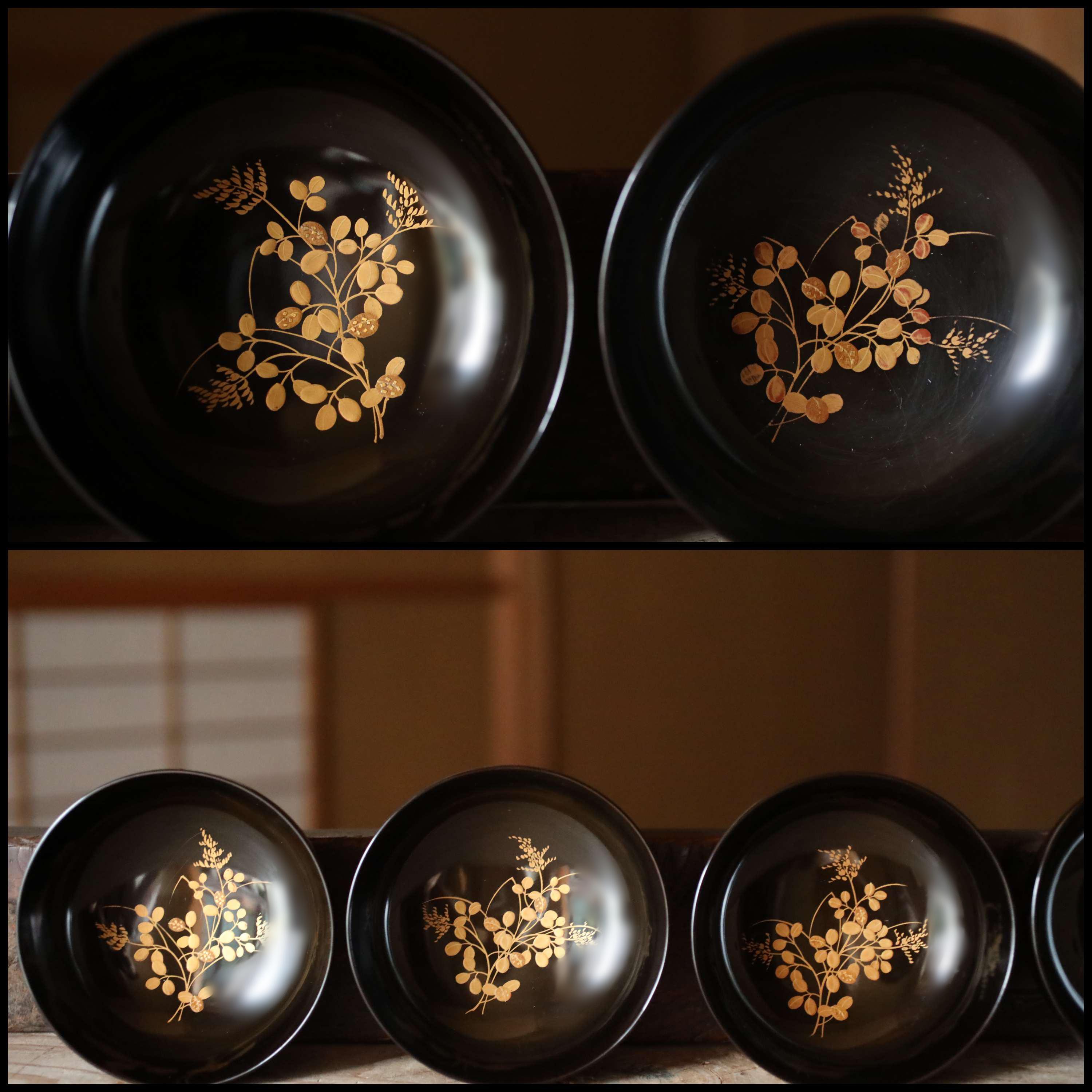 アンティーク漆塗り椀、蒔絵金雀花、5個セット - Etsy 日本