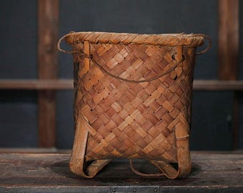 Bamboo Basket- Antique Japanese Backpack, Farmer's Kago