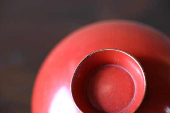 Lacquer Urushi- Vintage Japanese Red Sake Cup, Samurai Crest, Wood