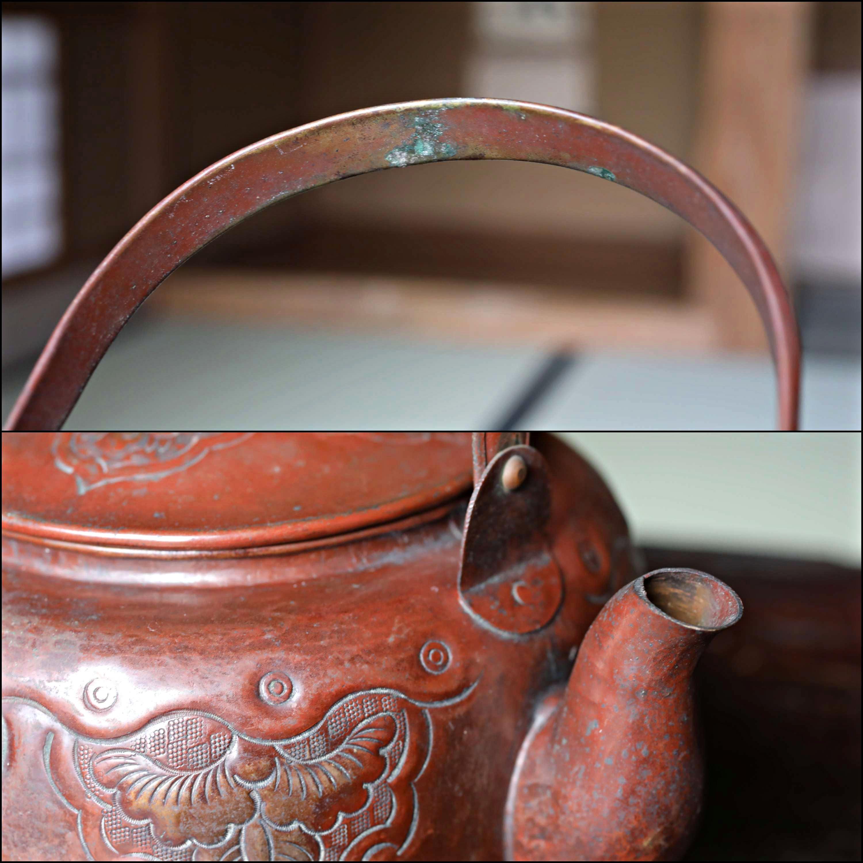 アンティーク日本製銅製ケトル、手作り茶器、1930年代（高さ22.5cm 