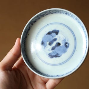 Pair of plates Japanese antiques EDO 1880s porcelain hand paint dish Indigo Blue White landscape pattern KOIMARI W4.1in/H10.4cm