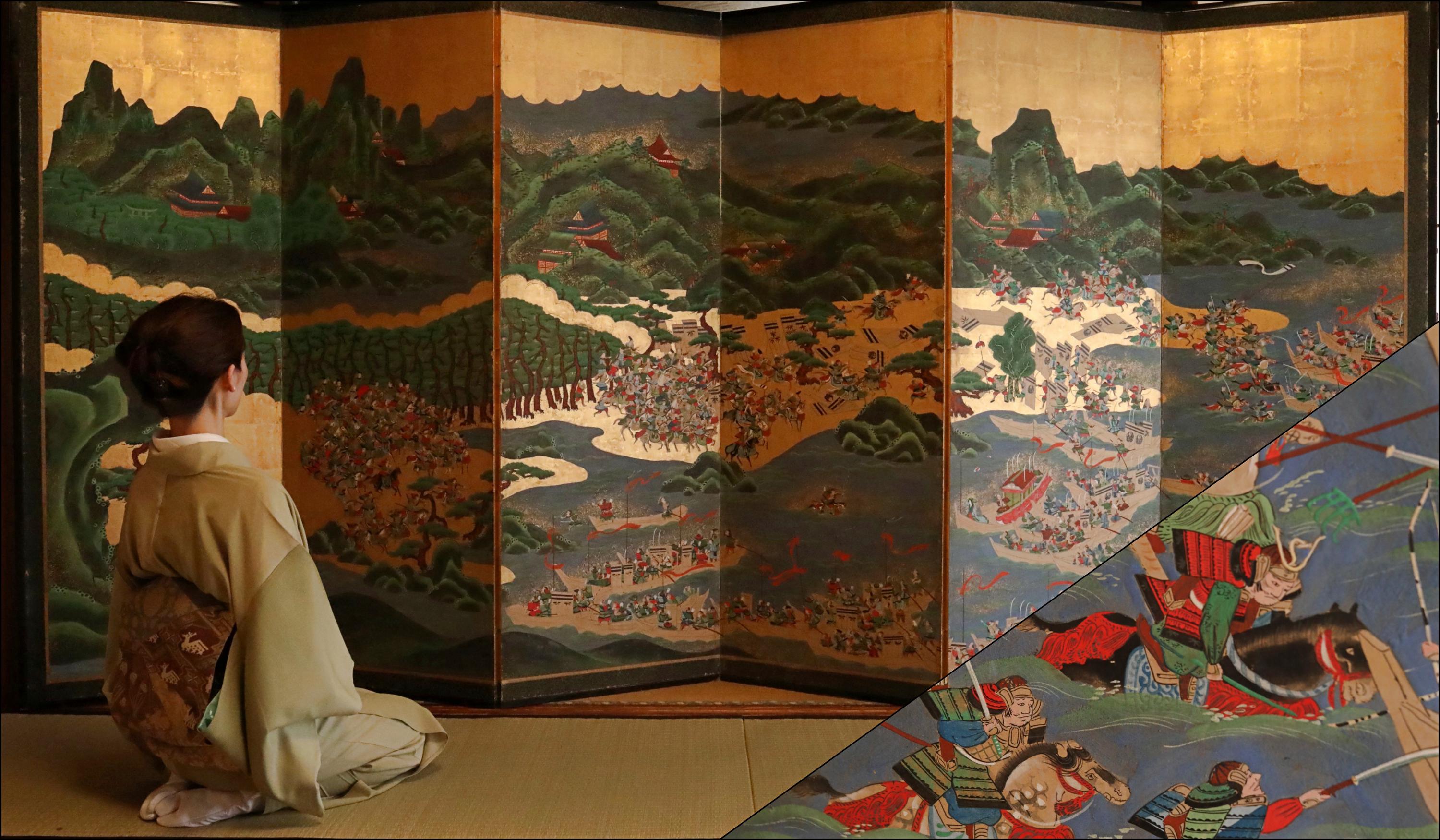 nobu　絵画セット FINE! Japanese Antique Furniture 1780s Edo Gold Byobu Wind Screen