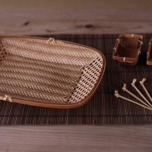 Japanese vintage beautiful bamboo woven for Tea ceremony tableware set  /plate/oshibori towel trays/pick 11.2×8.3in/28.5×21cm