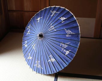 Sombrilla - Sombrilla Bangasa japonesa vintage, pintura de grulla, bambú y papel