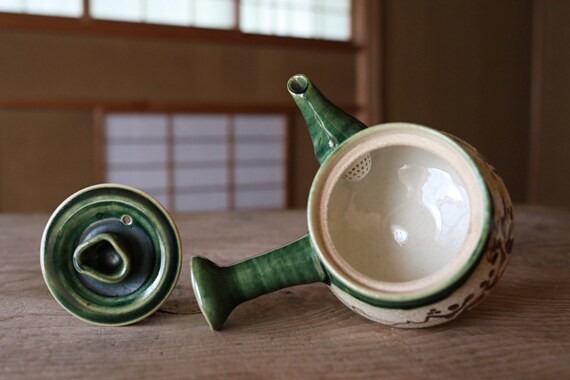 Vintage Japanese Oribe Ware Tea Set 5 Cups, Ceramic Sencha