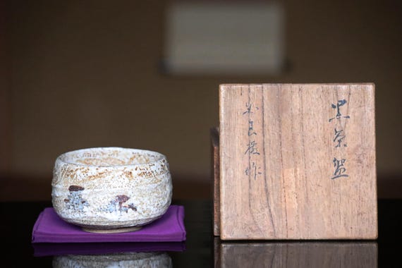 Shino- Antique Ware Matcha Bowl, Japanese Tea Ceremony Cup with Box