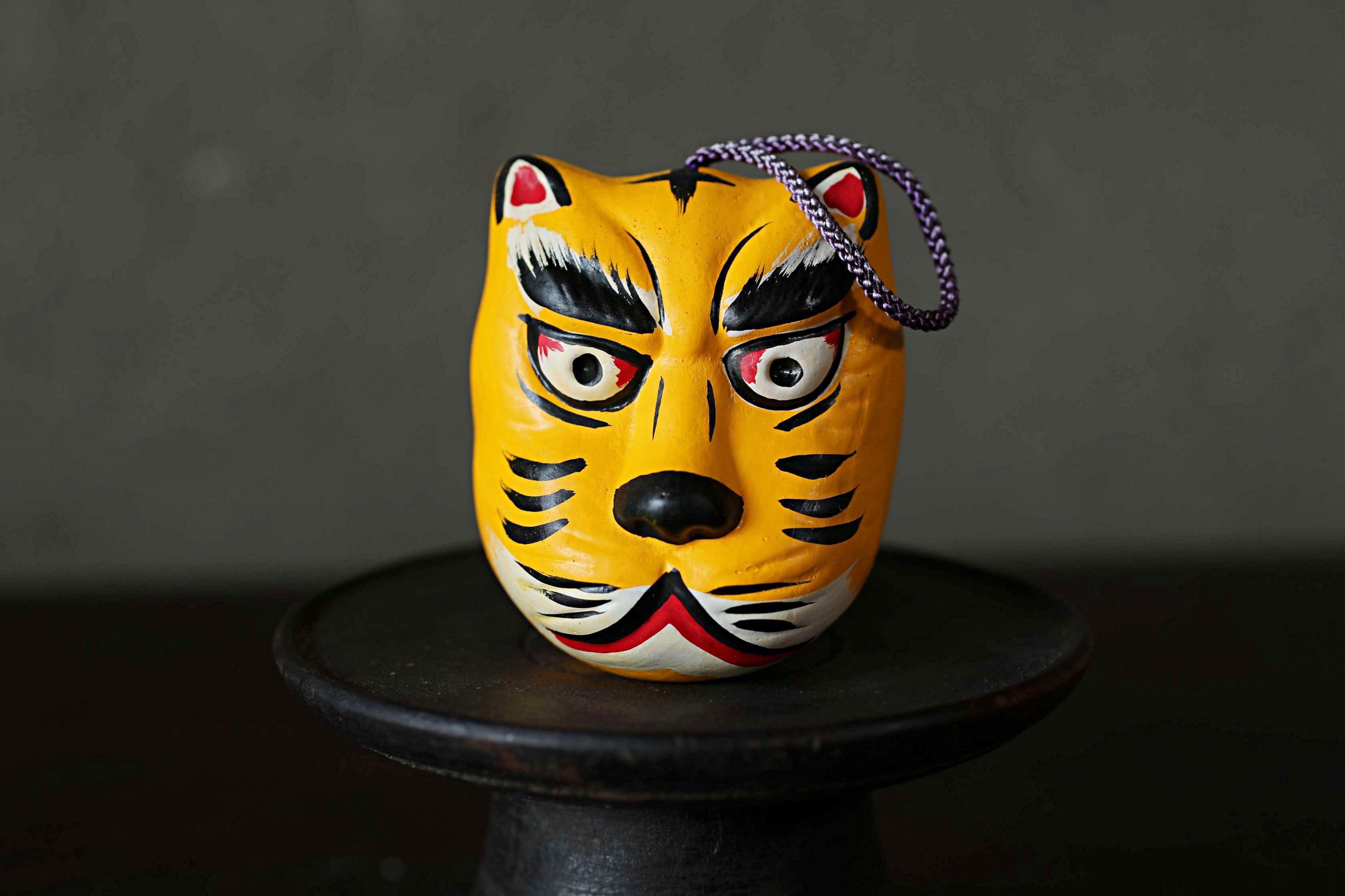 Japanese Vintage Pottery Bell, Kitsune Fox Ornament, Shimokawara