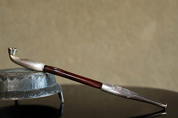アンティーク スターリングシルバー キセル タバコパイプ：彫刻された