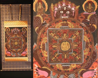 チベット曼陀羅、アンティーク チベットアンティーク 曼荼羅図 タンカ（仏画）（近世：16–19世紀