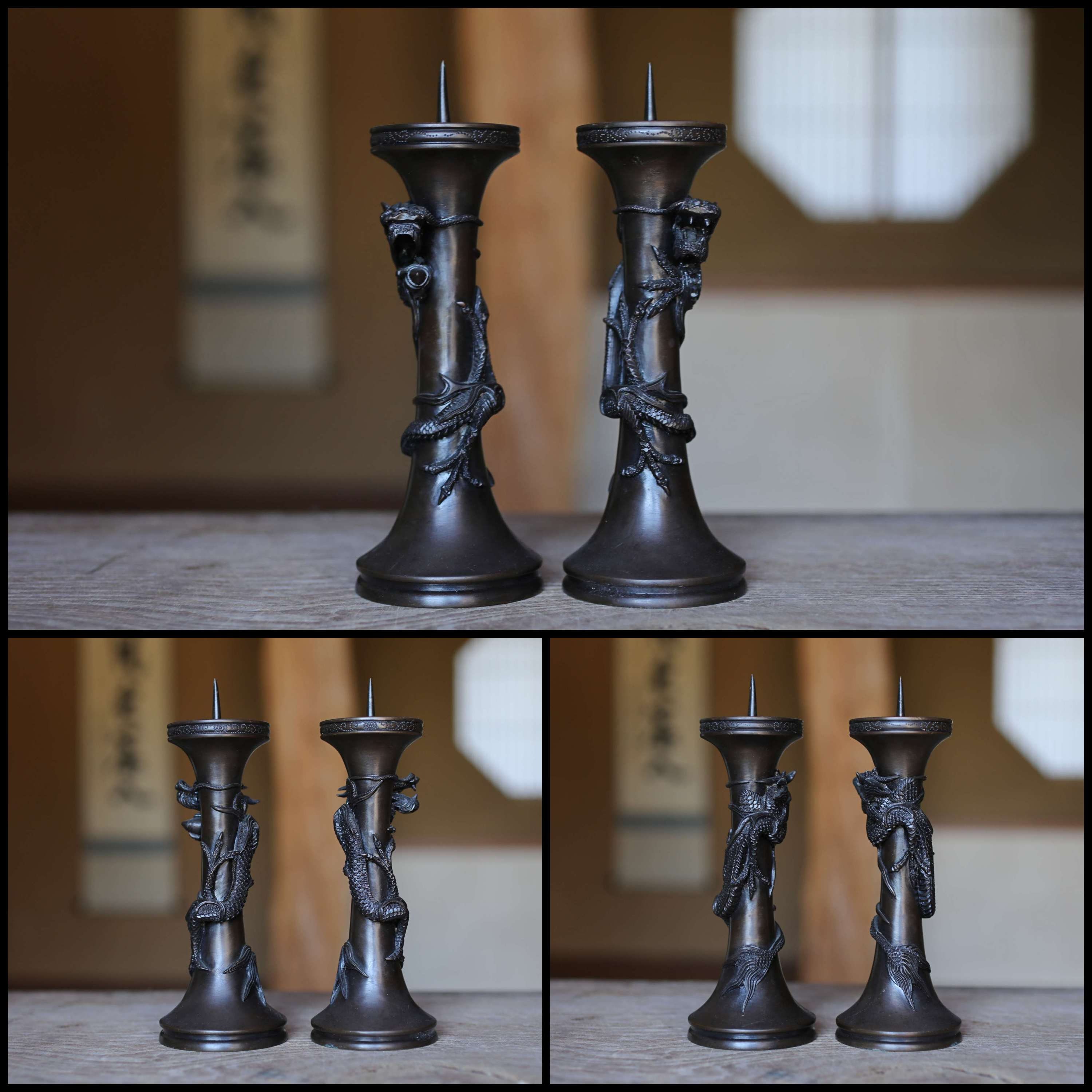 アンティーク 日本製 青銅製 龍燭台 ペア 明治/大正時代 - Etsy 日本