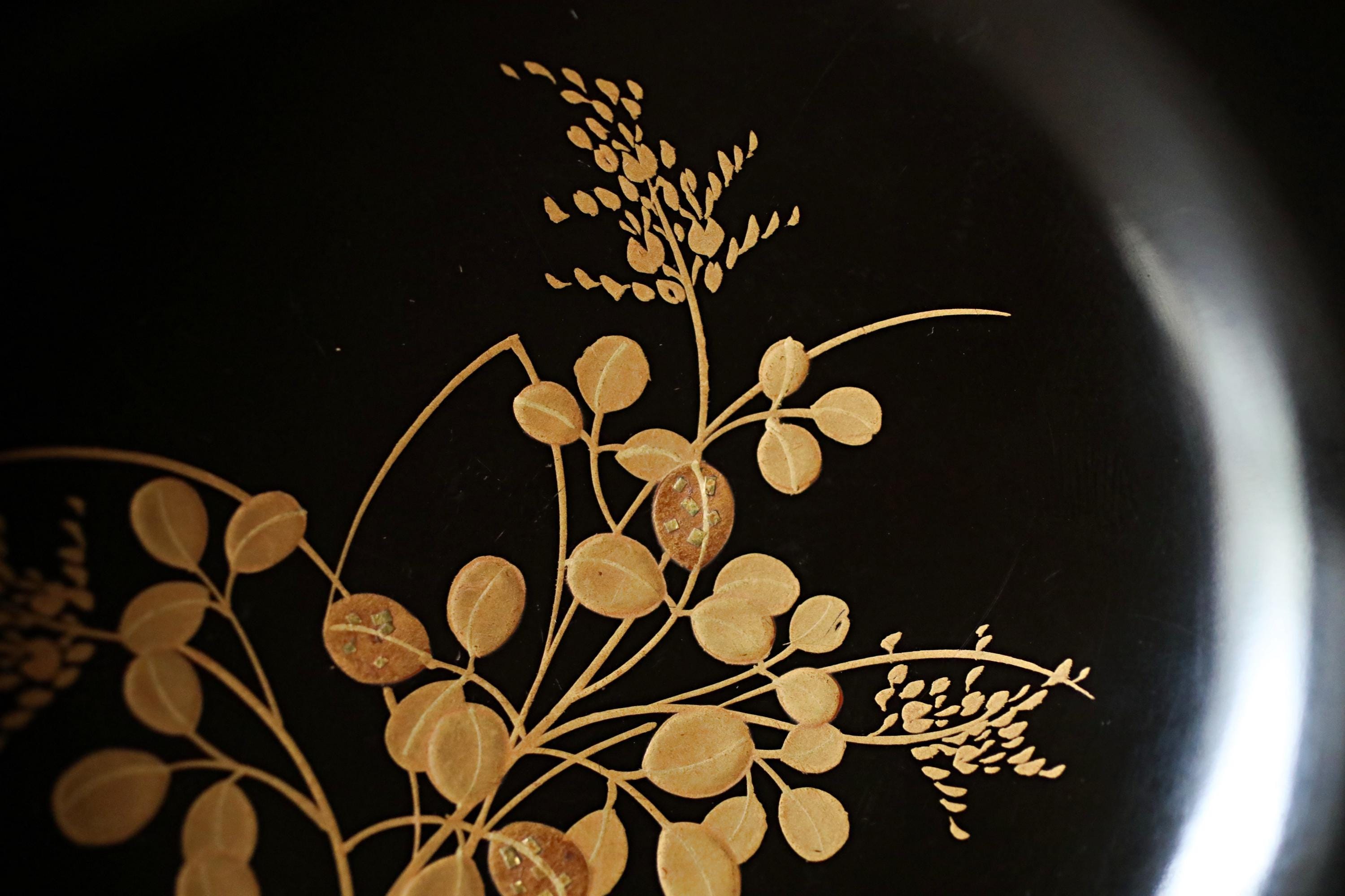 アンティーク漆塗り椀、蒔絵金雀花、5個セット - Etsy 日本
