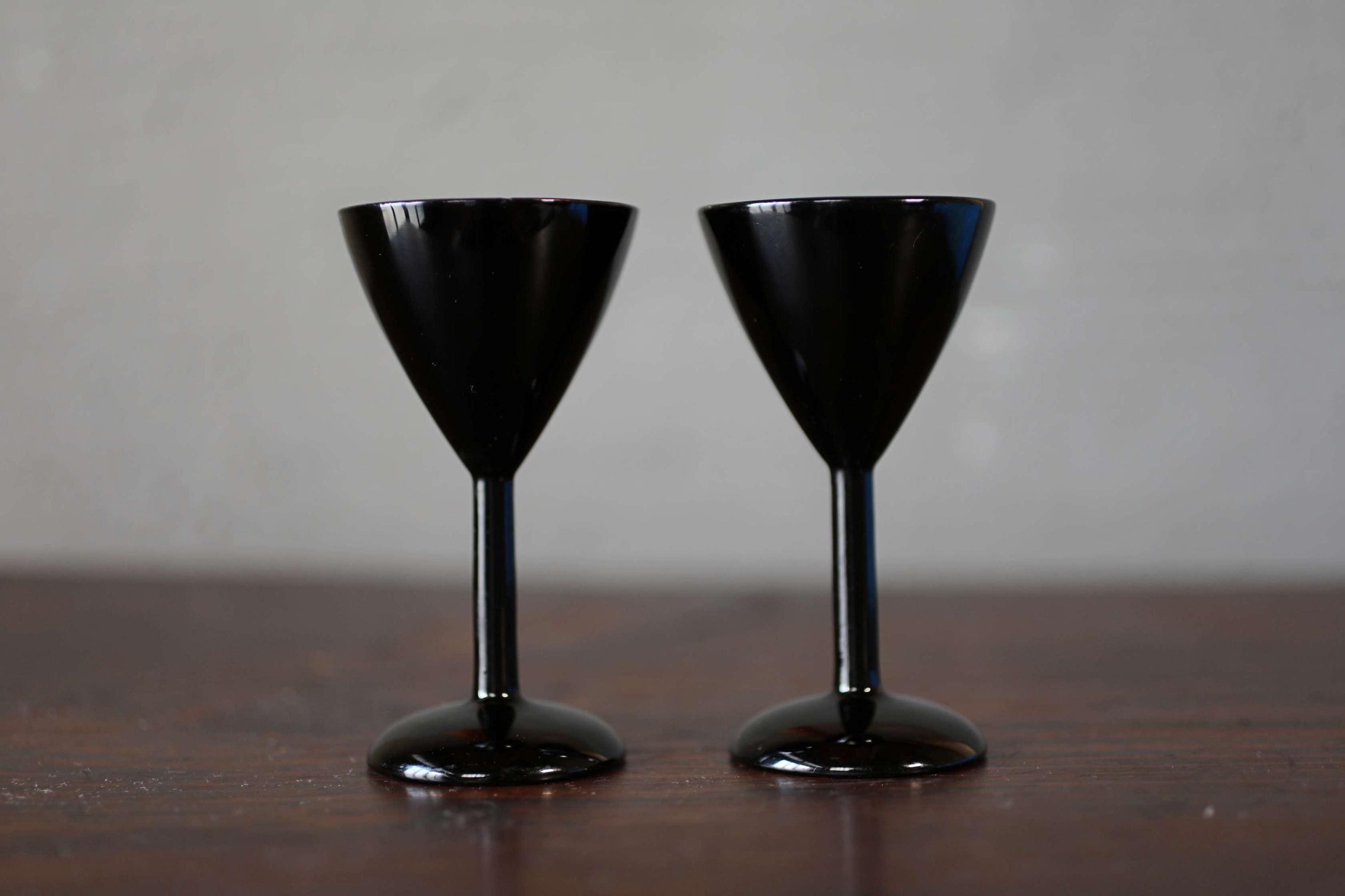 Japanese Vintage Black Lacquer Urushi Pair of Small Sake