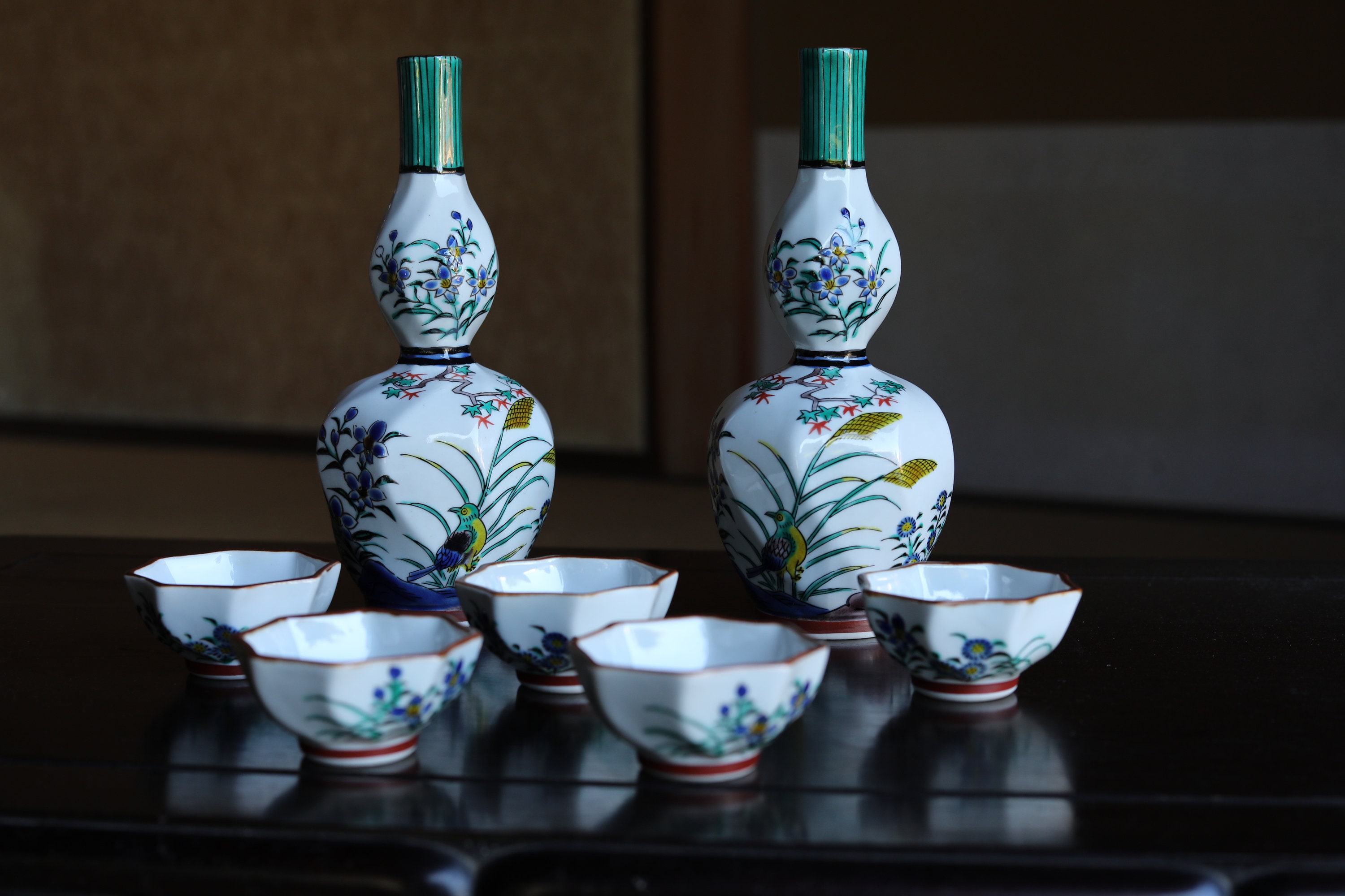 Japanese Antique Sake set of KUTANI porcelain sake 2bottles Etsy