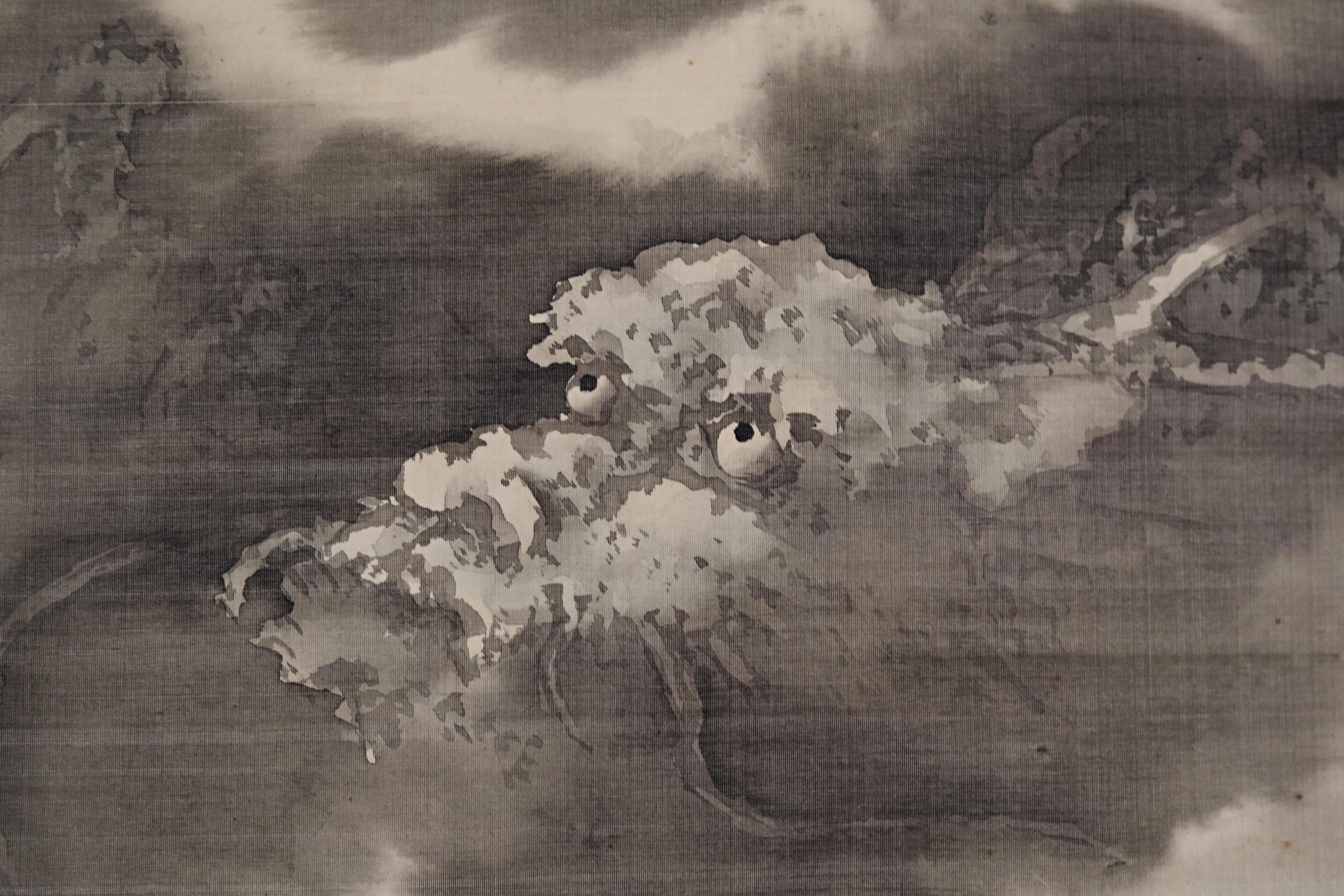 アンティークの日本の龍虎水墨画掛軸、有名な作家の署名入り、江戸時代