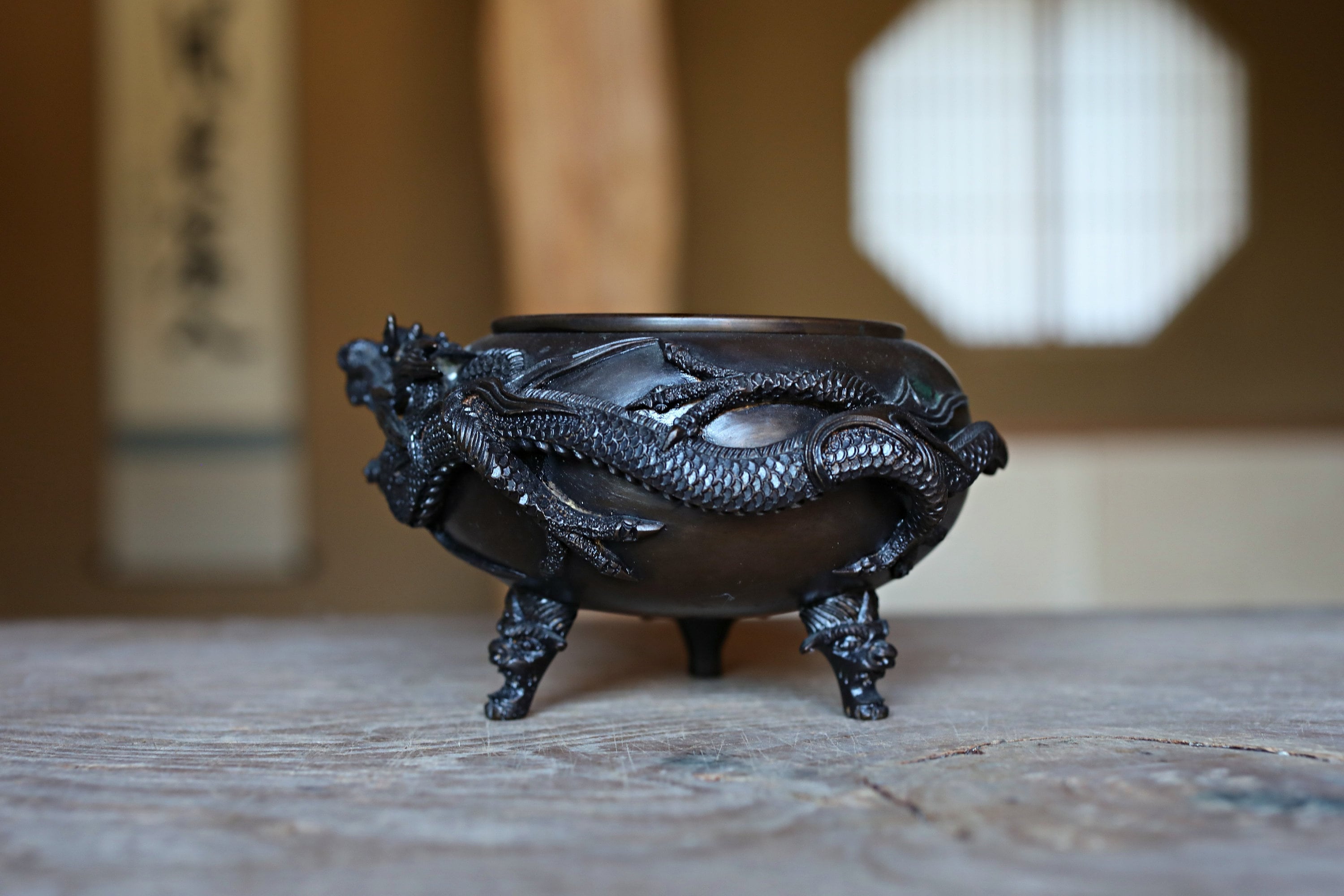 Antique Japanese Bronze Dragon Censer, Buddhist Incense Burner