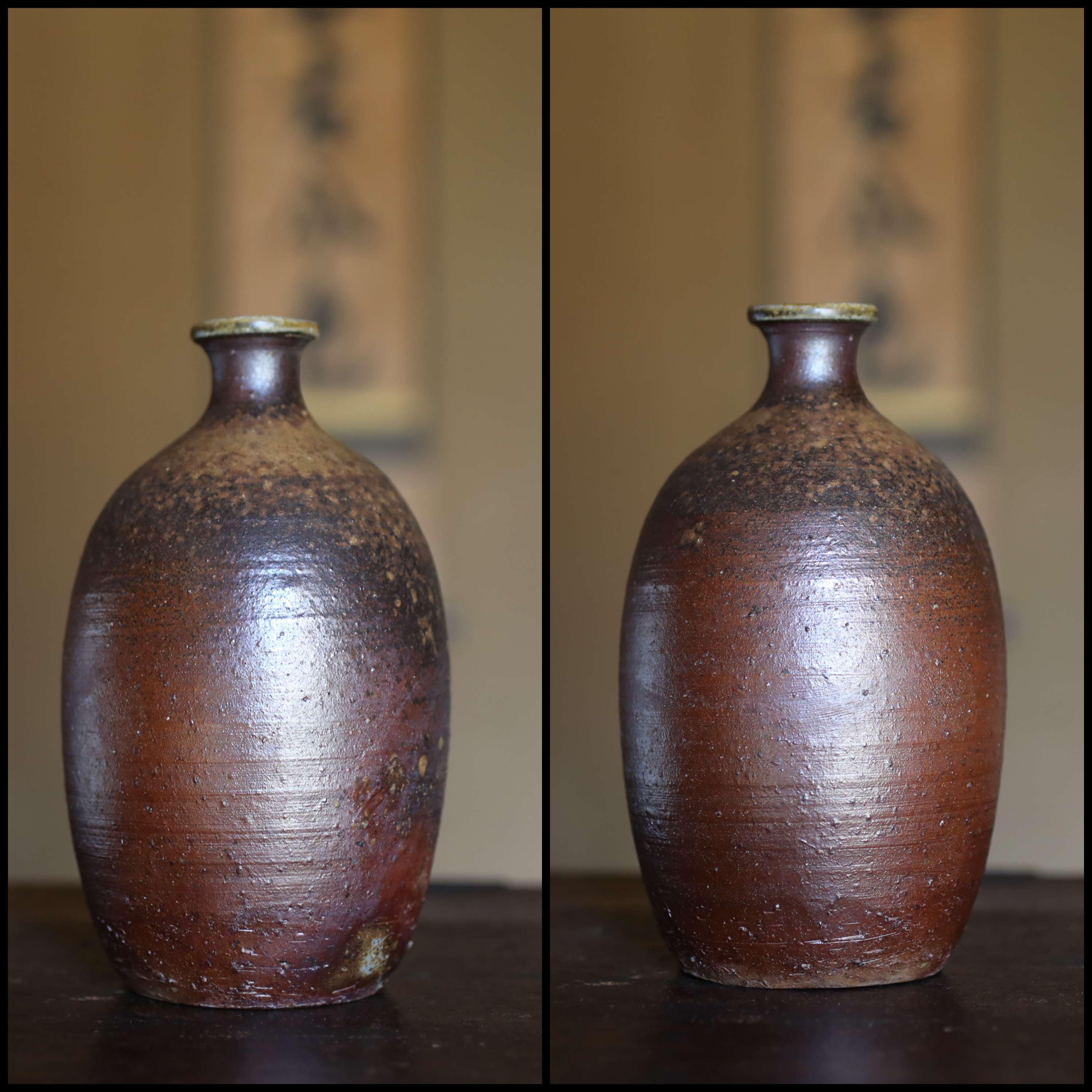 備前焼 陶器 花瓶 備前焼 アンティーク花瓶：飛襷釉陶器、1970年代 サイン入り、ギフト