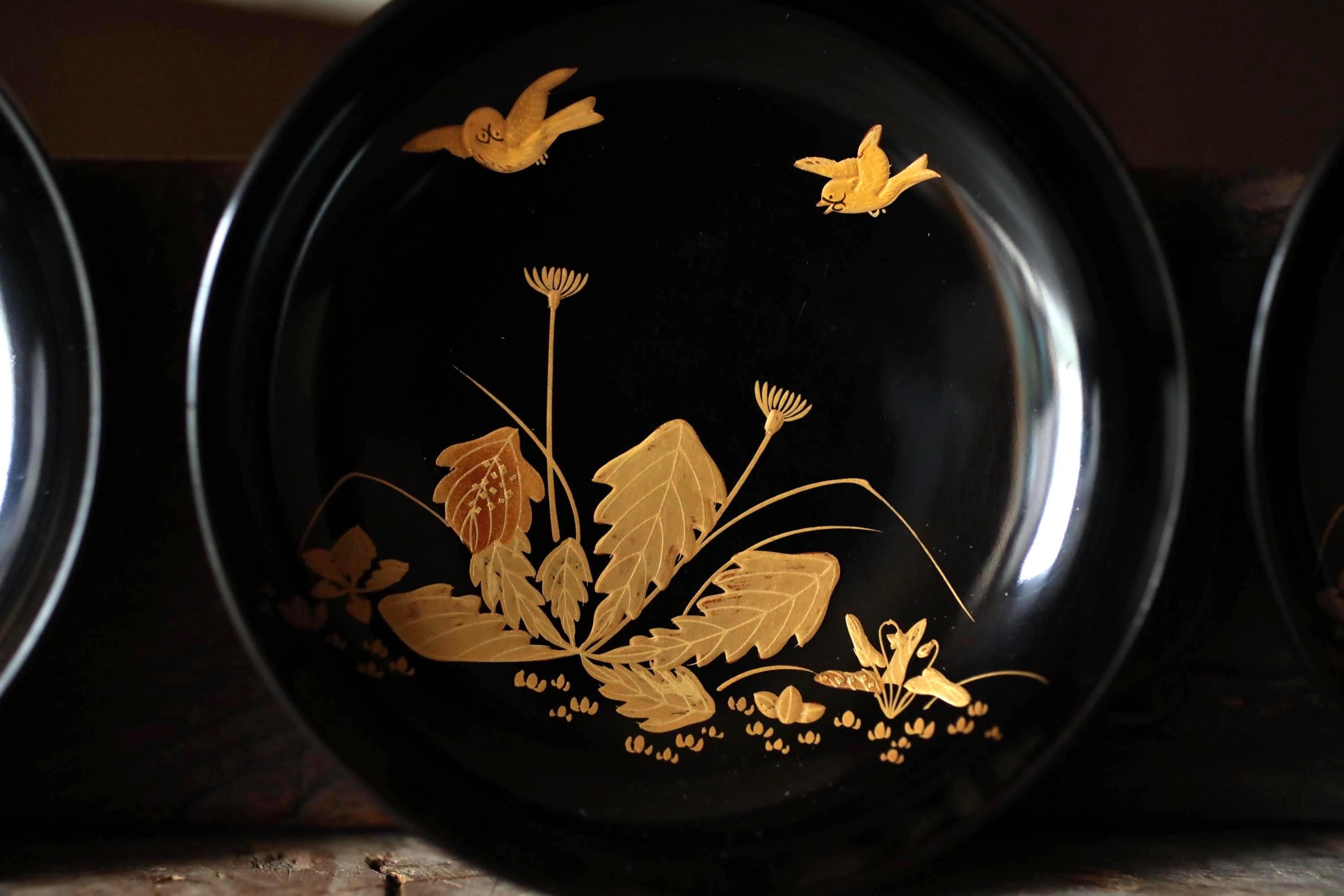 アンティーク漆塗り椀、蒔絵金雀花、5個セット - Etsy 日本