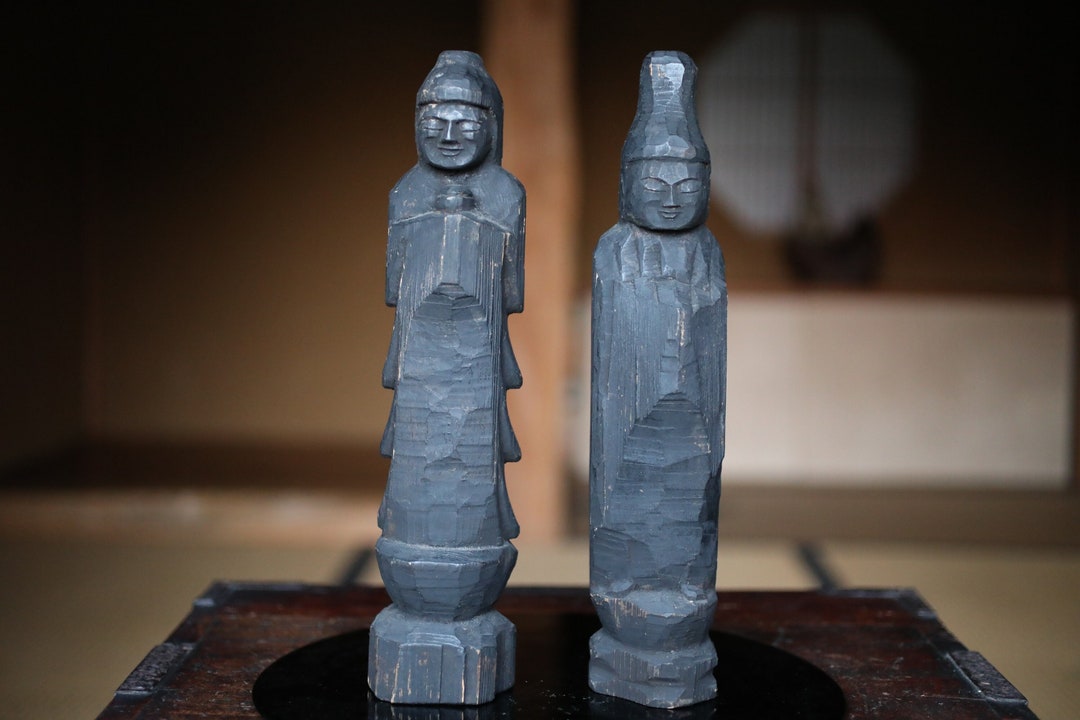 Japanese Antique EDO 1800s Sun and Moon Buddha Statue by ENKU Imitation