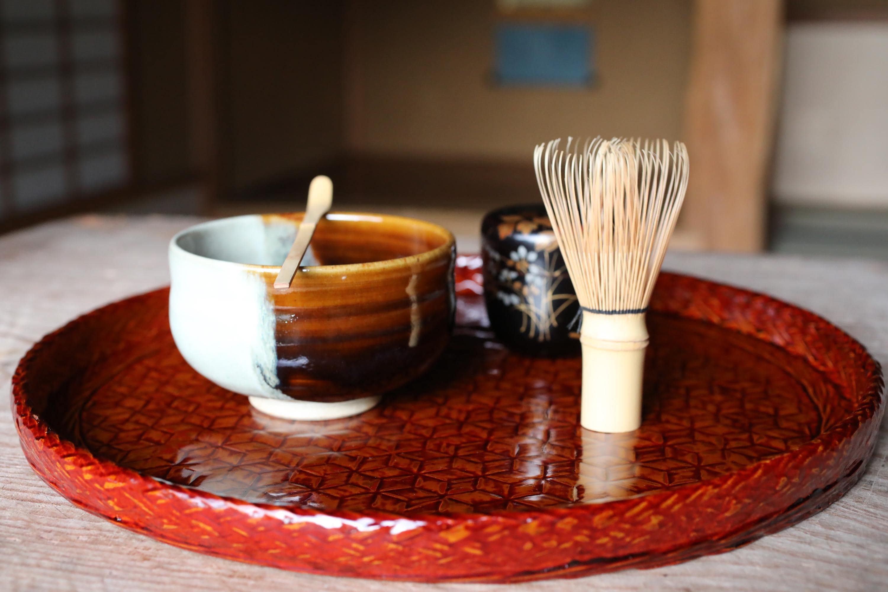 漆塗り - ヴィンテージ 日本製竹トレー：手織り茶道工芸品 H1.1xW14.3