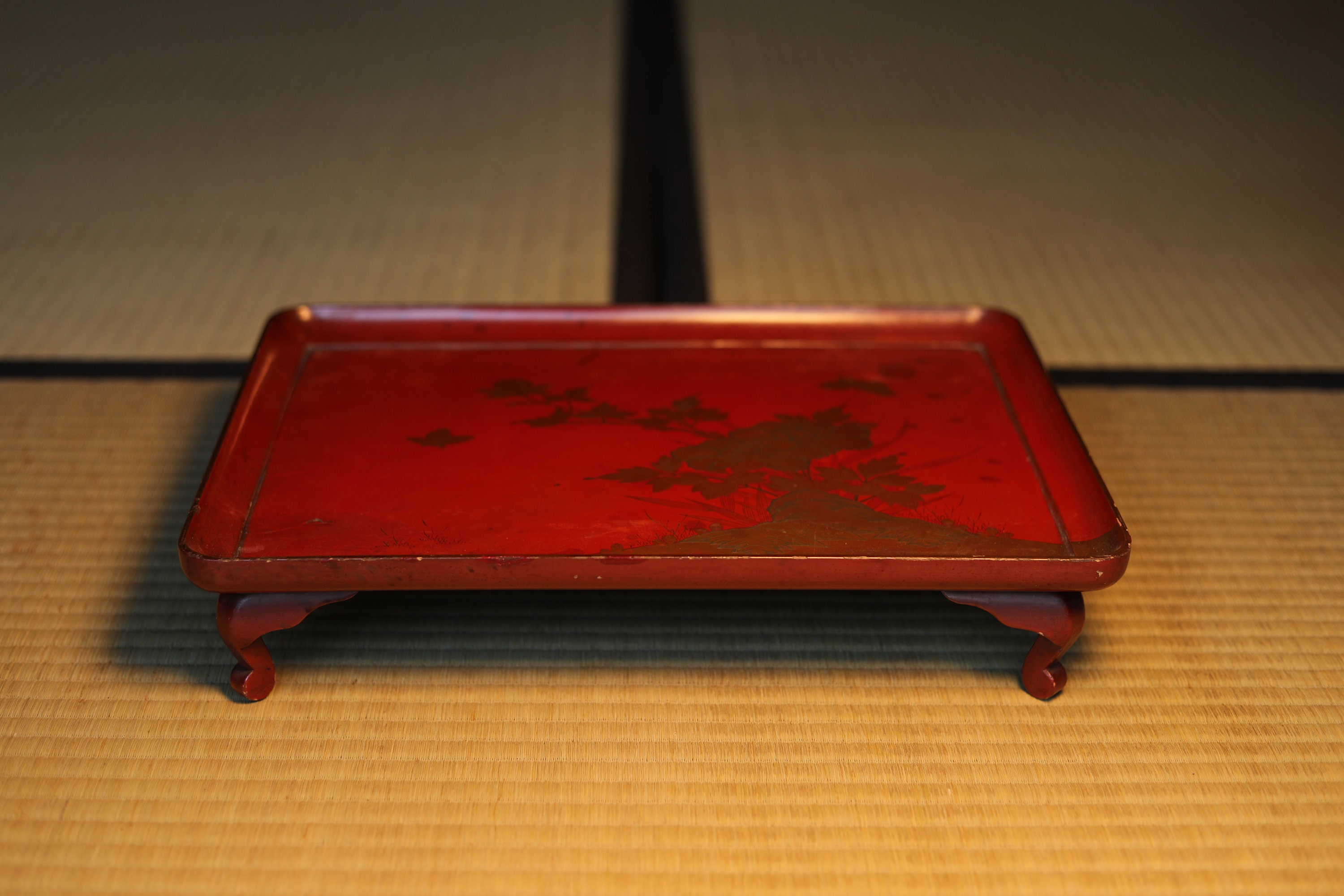Japanese red Lacquer wood tray Ozen Obon with legs with Makie Etsy
