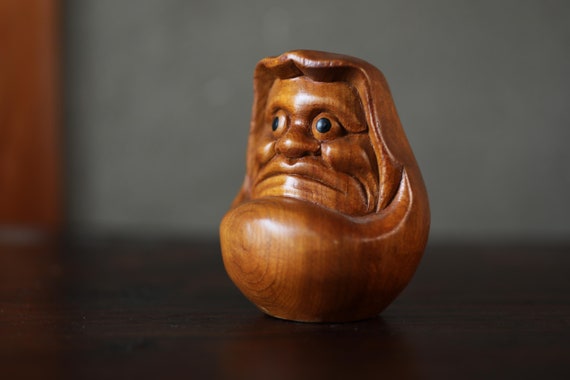 Daruma- Hand Carved Wood Doll, Vintage Japanese Figurine, 3.9in - Etsy