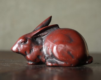 Japanese vintage doll cast iron rabbit statue ornament doll metal craft animal 5.9in/15cm