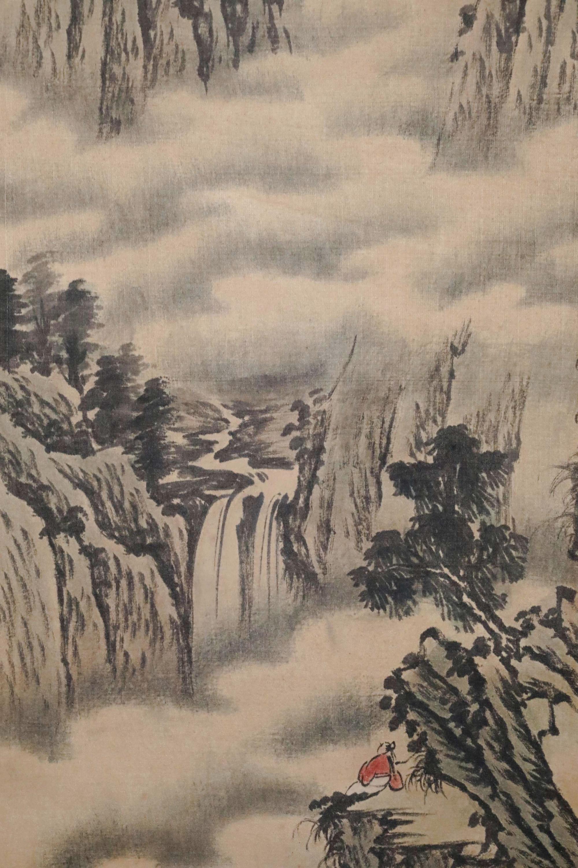 【真作】掛軸　山水図　静寂の山河を描く墨彩の逸品　気韻生動の風景美　T182 楽天市場】掛け軸 掛軸 かけじく 尺三幅 山河郷愁 横田 修幸 山水画