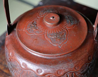 アンティーク日本製銅製ケトル、手作り茶器、1930年代（高さ22.5cm