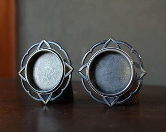 引手 - アンティークブロンズ襖取手（4個セット）、日本の花模様