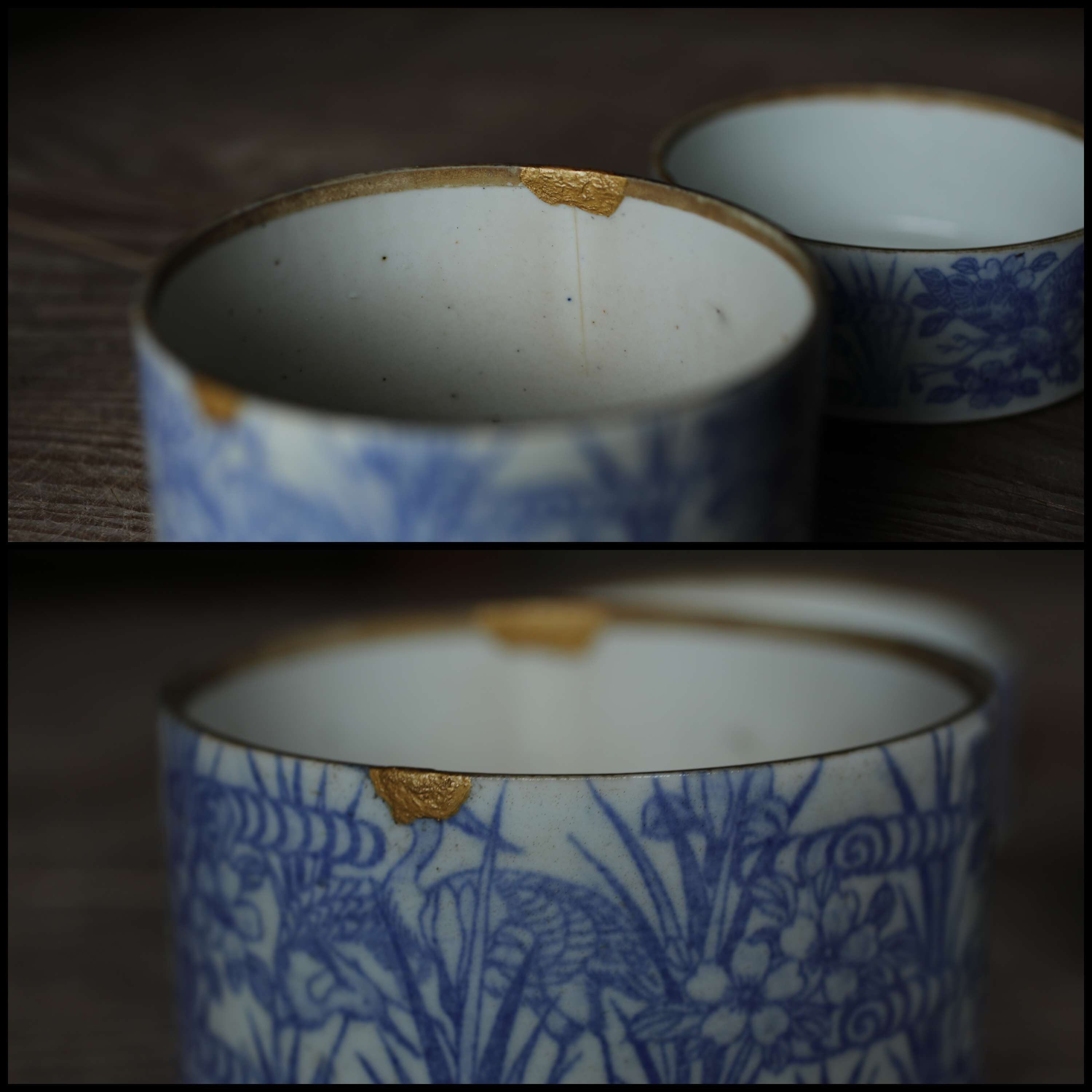Japanese Antique 1900s Imari Porcelain Kintsugi Jūbako Blue