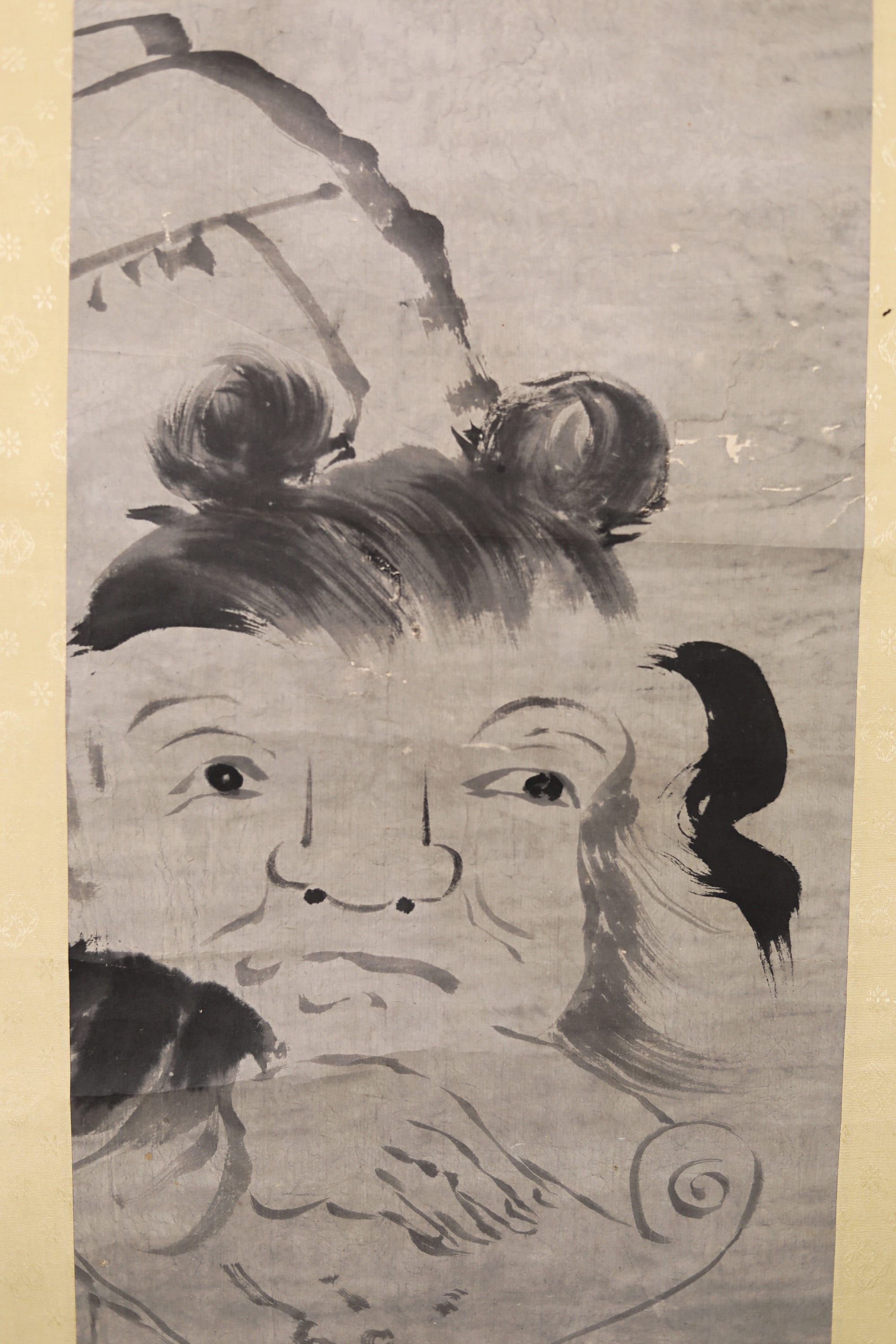 Scroll Painting- Antique Japanese Zen Monk Ink, Kakejiku With Box