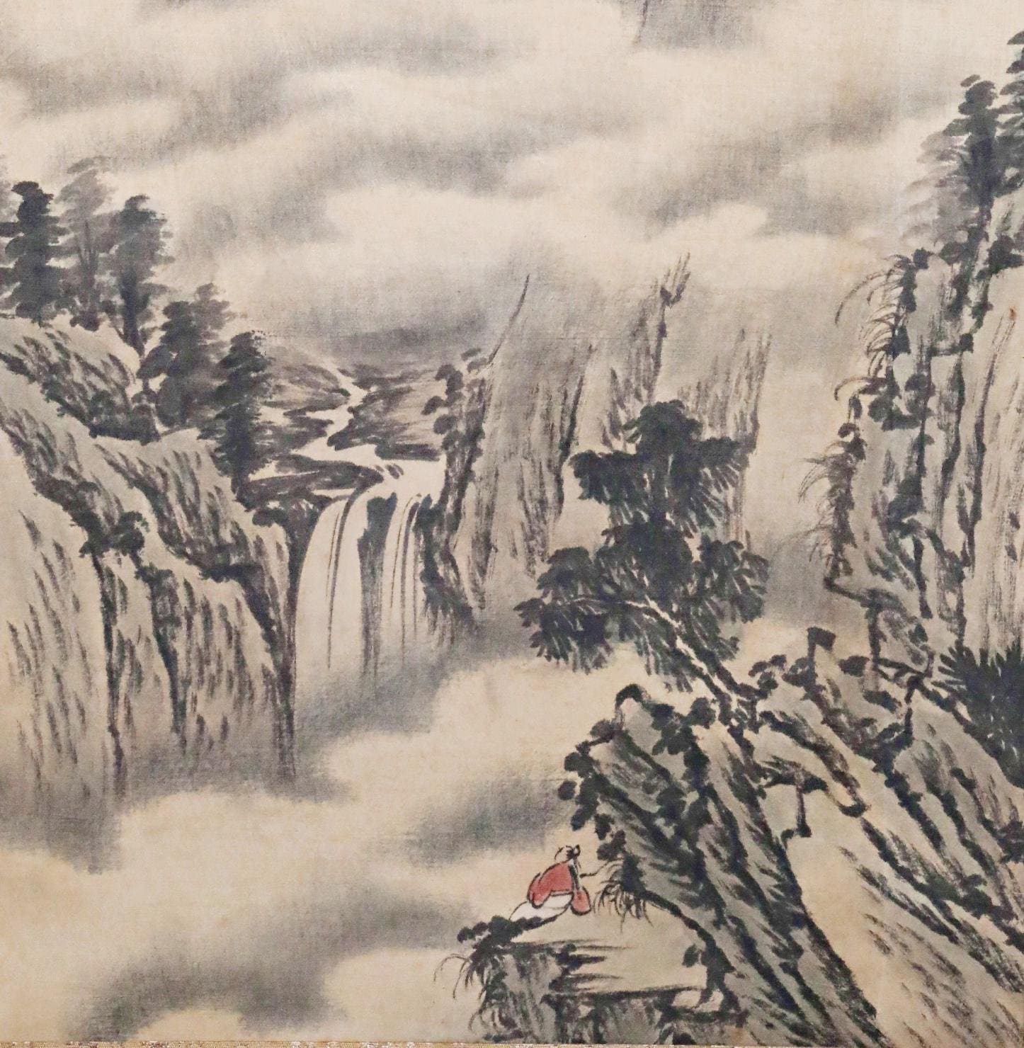 水墨画 山水画 風景画 掛け軸 壁掛 帝保 掛け軸 - ヴィンテージ 日本の墨絵 風景画 山の景色 掛軸 サイン入り