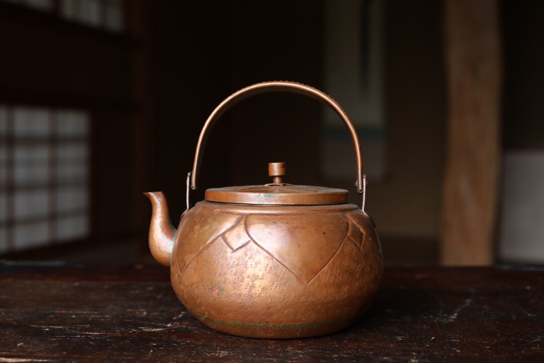 Japanese Vintage Copper Sencha Tea Pot 1950s Hand Metal Craft Kitchen