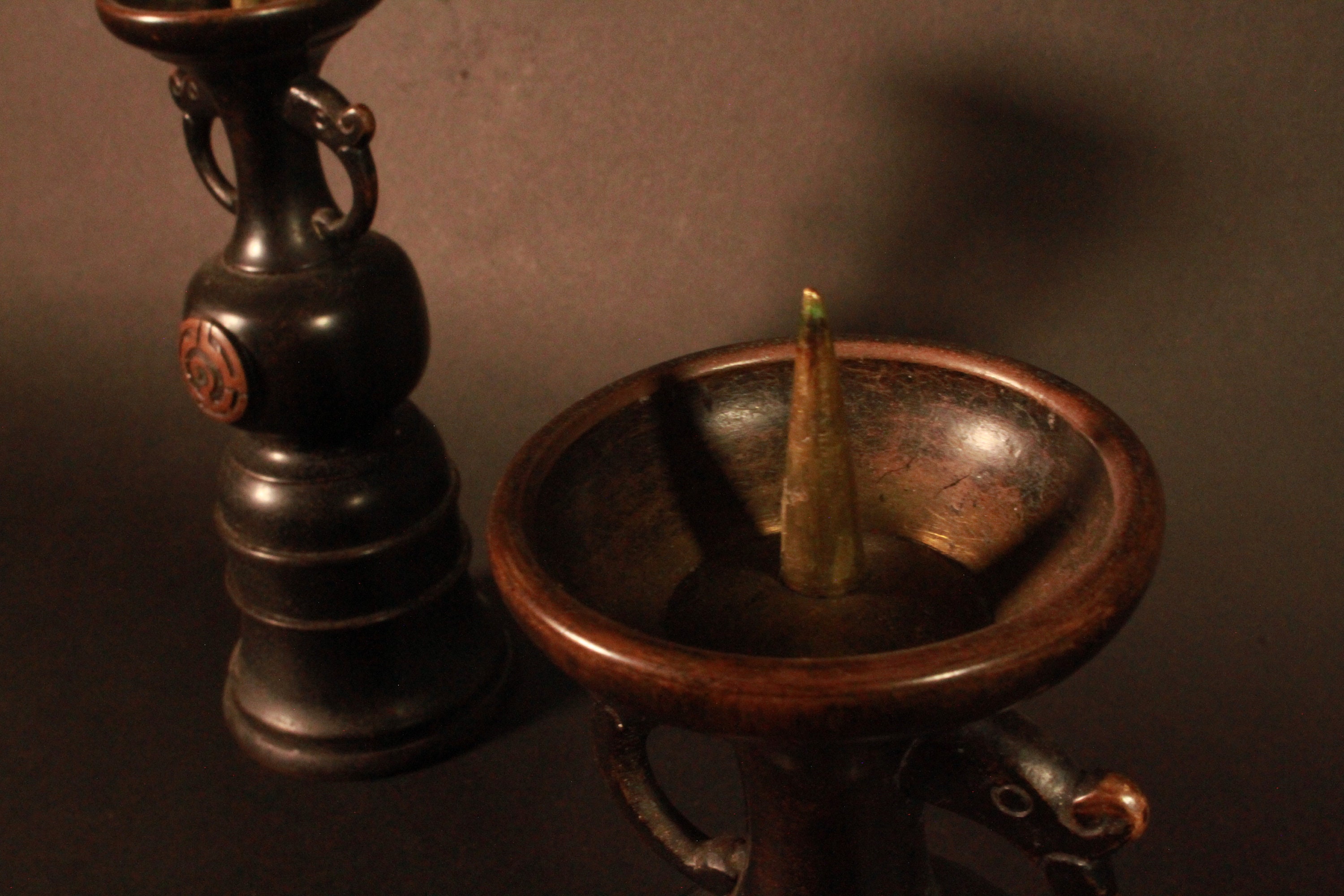 Japanese antique bronze Pair of candlestick black Japanese Etsy