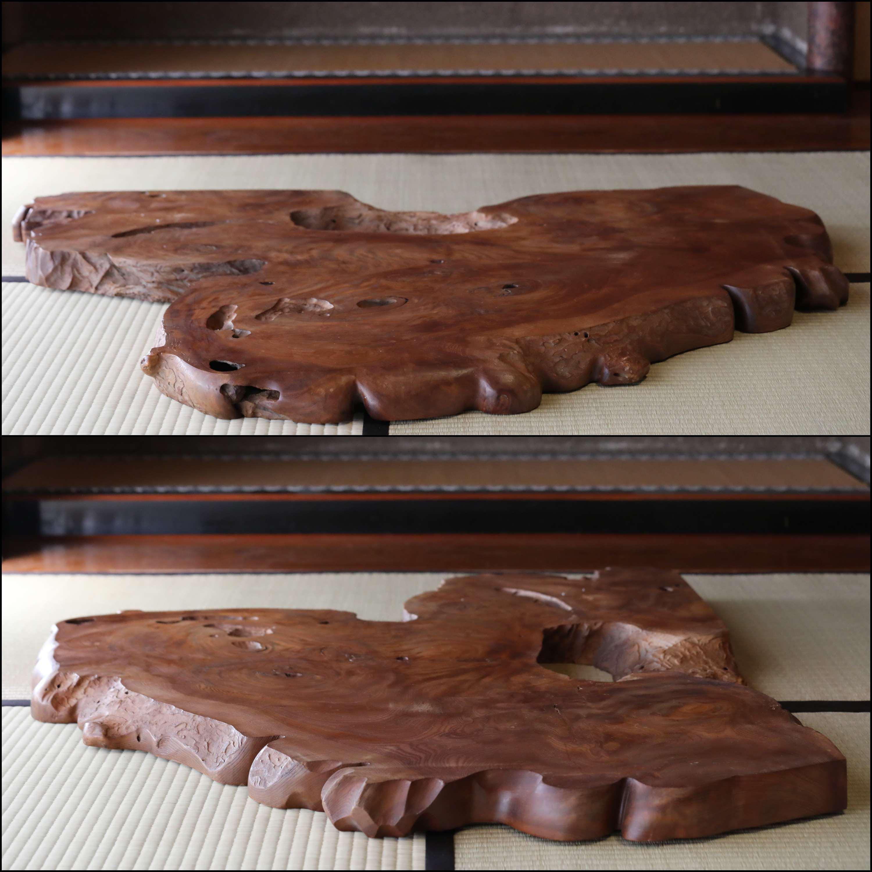 Large Keyaki Wood Slab, Japanese Burl Stump, Furniture Art (h36.6