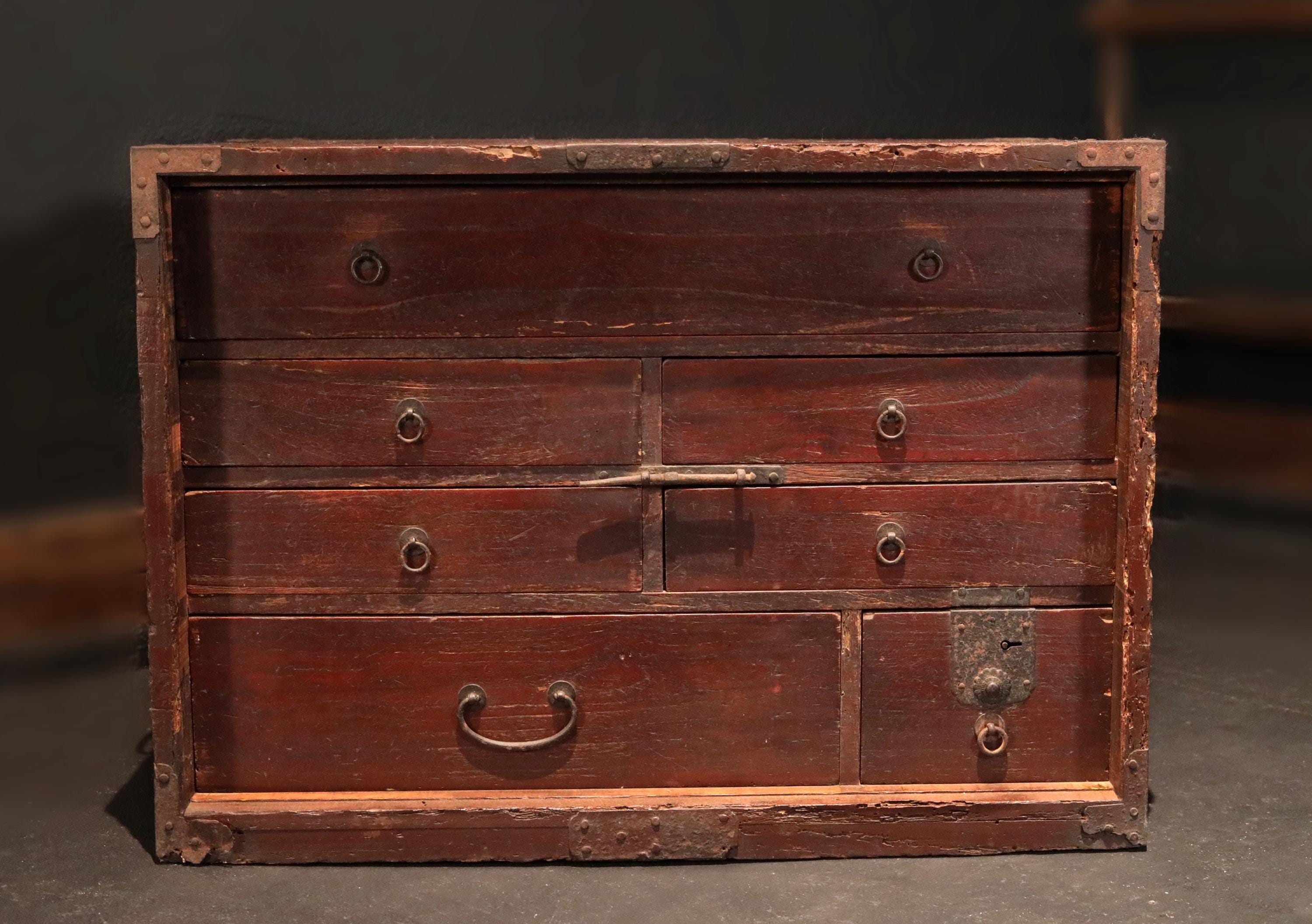 アンティーク箪笥：7段引き出し付き木製キャビネット、江戸時代 - Etsy