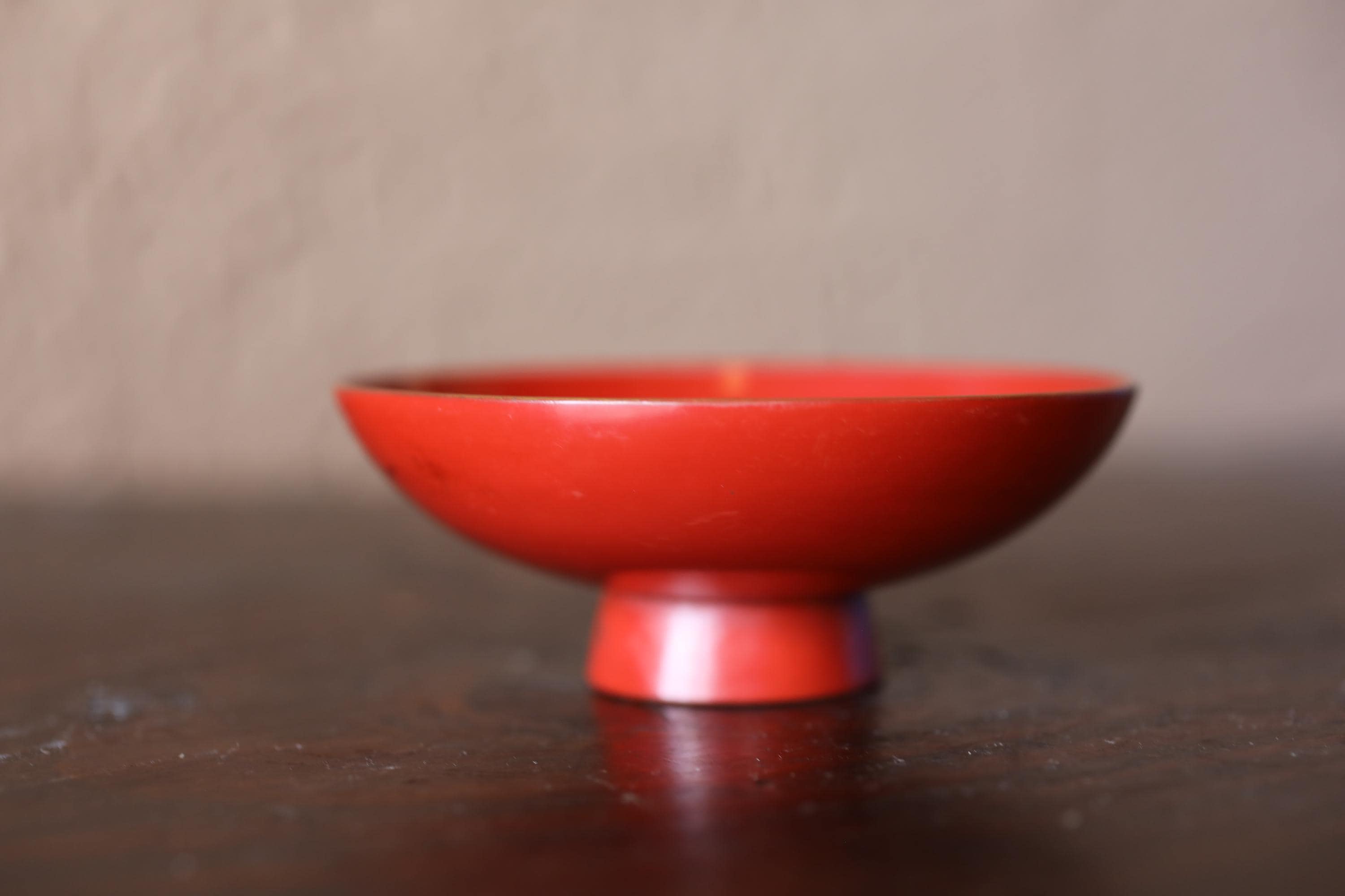Lacquer Urushi- Vintage Japanese Red Sake Cup, Samurai Crest, Wood