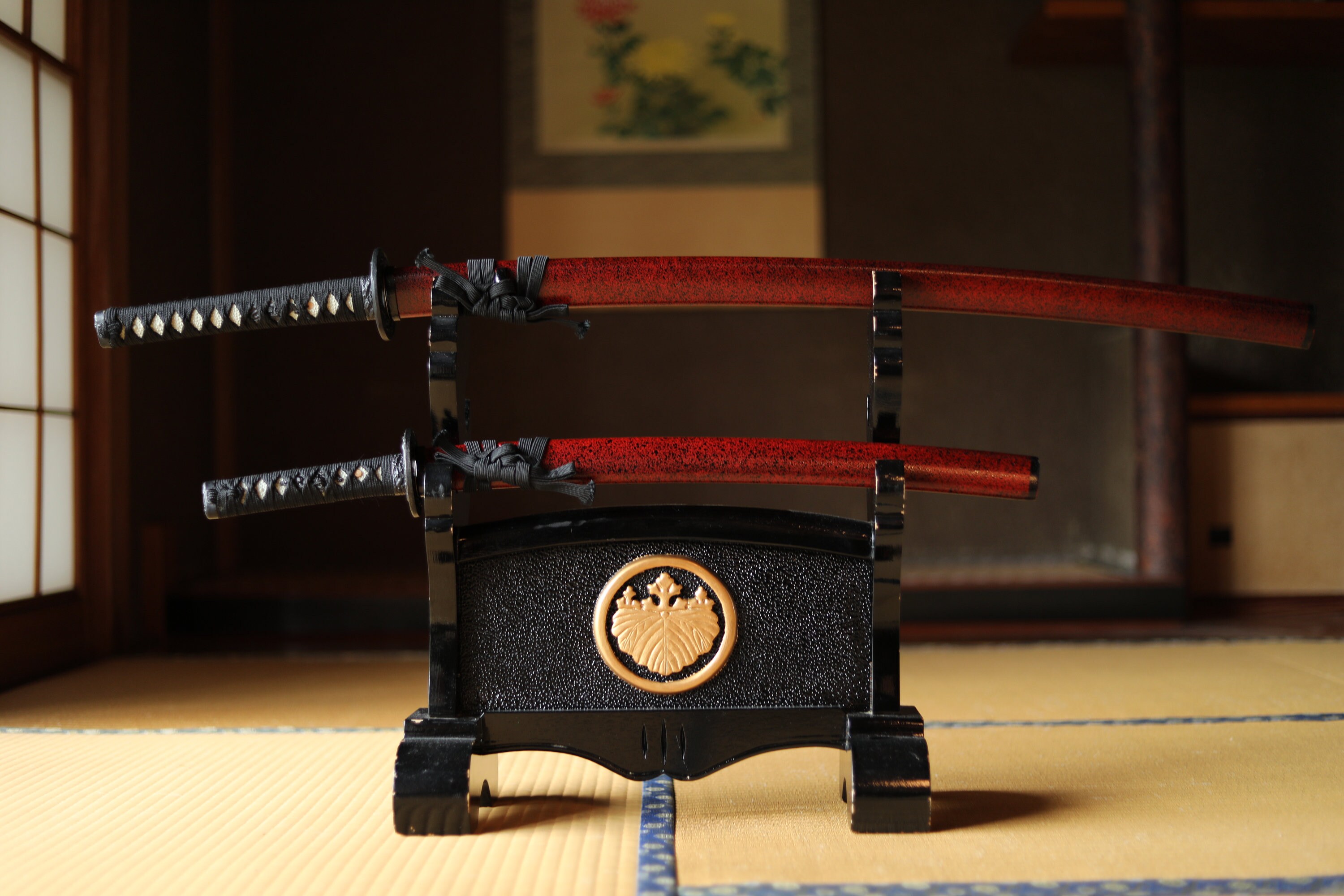 Japanese Furniture Black Lacquer katanagake Sword 