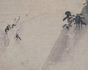 日本の骨董絵巻 江戸侘び寂び鶴亀墨掛軸 - Etsy 日本