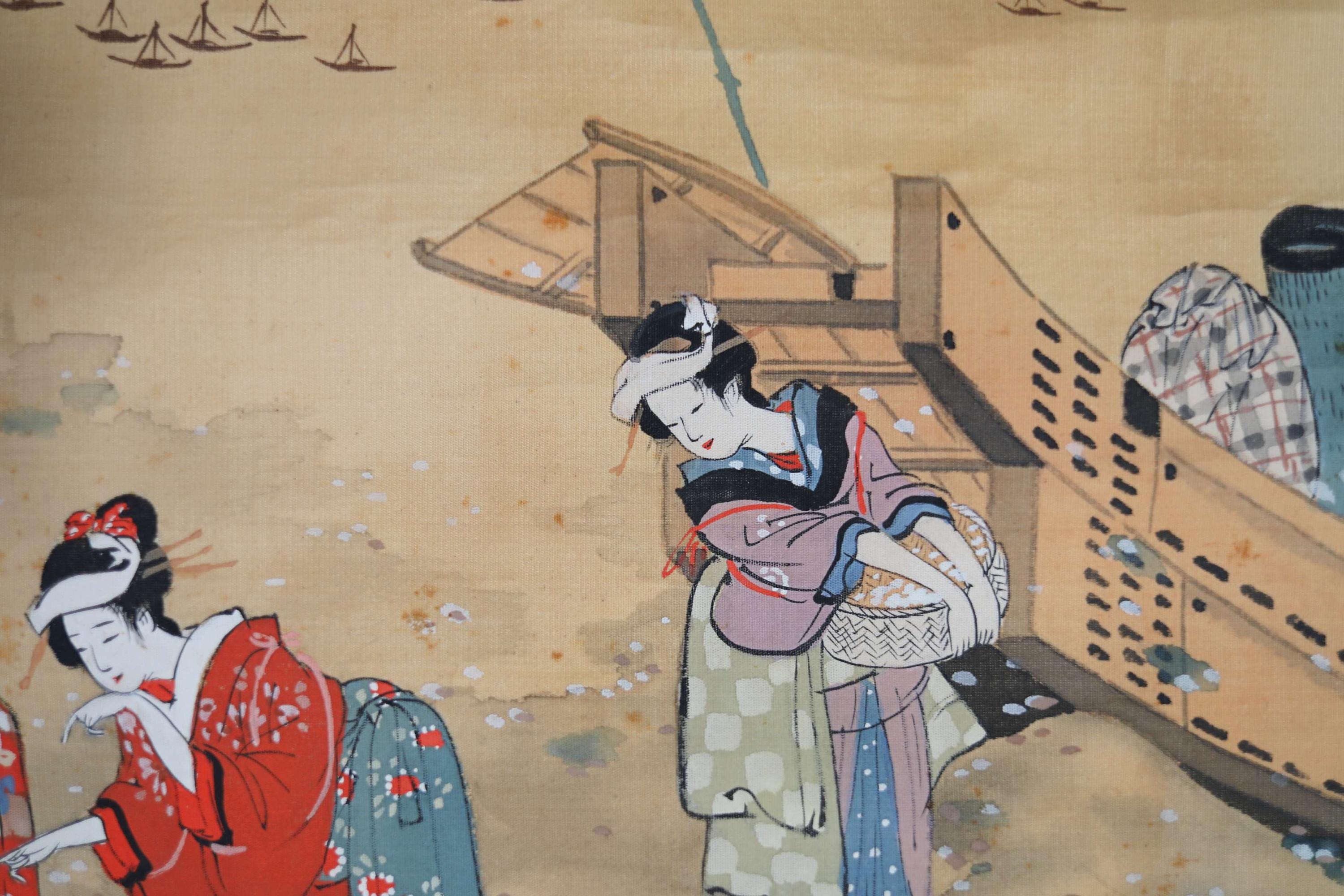 掛け軸 - 日本のアンティーク、母と子、明治時代の掛軸 - Etsy 日本