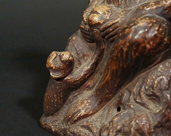 備前焼 猿の骨董置物、漢字銘入り陶像、1930年代 - Etsy 日本